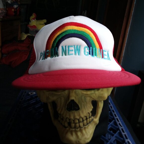 Vintage Papua New Guinea Rainbow Snap Trucker Hat Cap - Picture 1 of 7